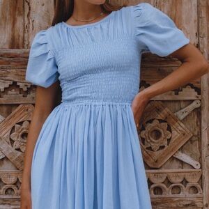 NWT Bali Lane Dress Baliln Blue Sophie Smocked Linen Midi